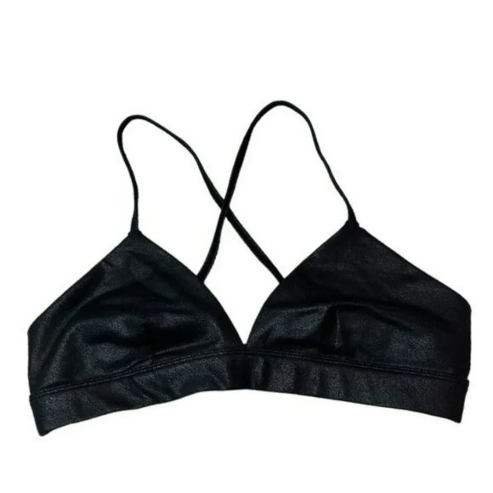 ALO Yoga Faux Leather Airbrush Splendor Sports Bra Black Size Medium Rare
